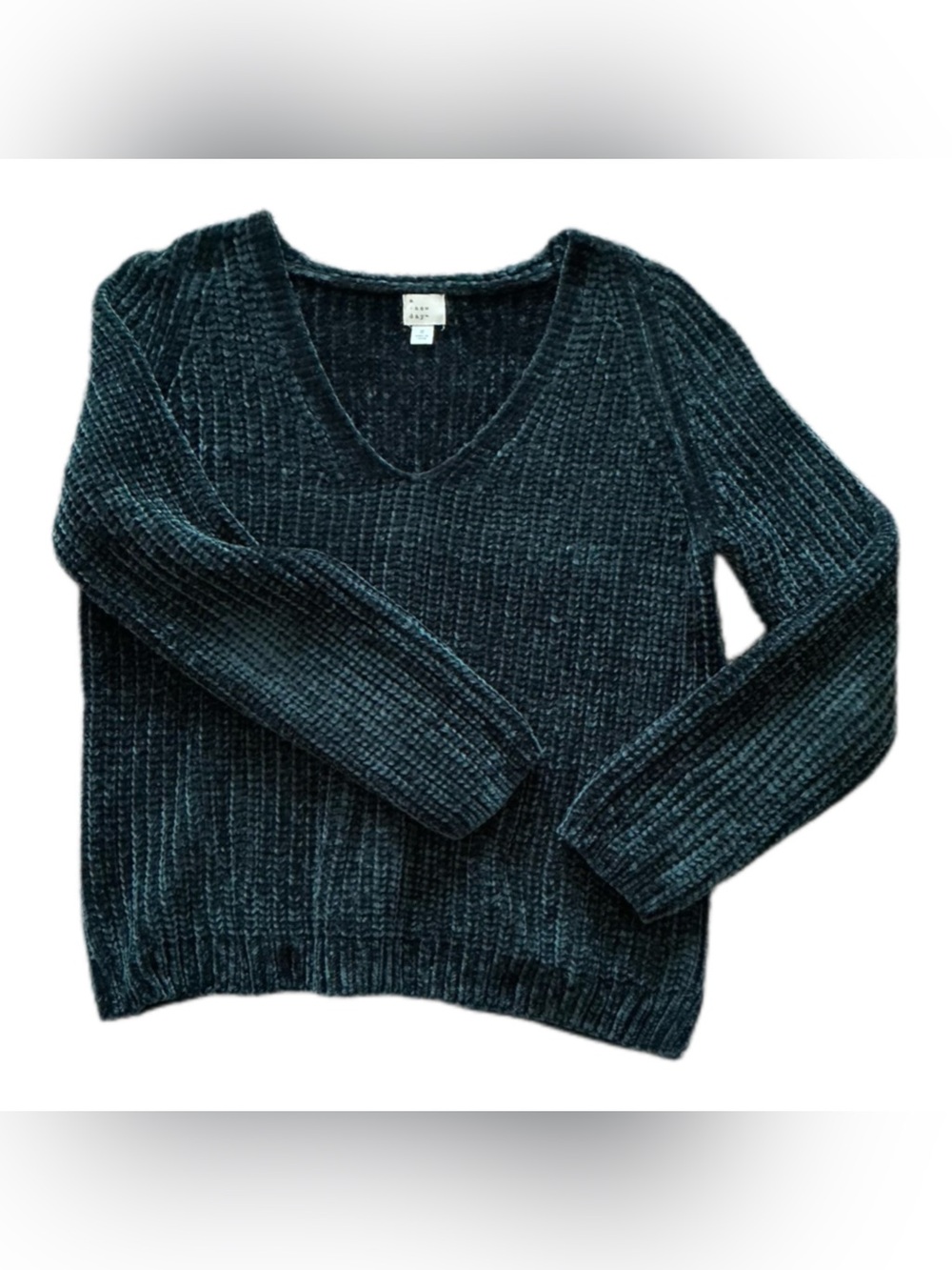 A New Day Teal V-Neck Chenille Sweater